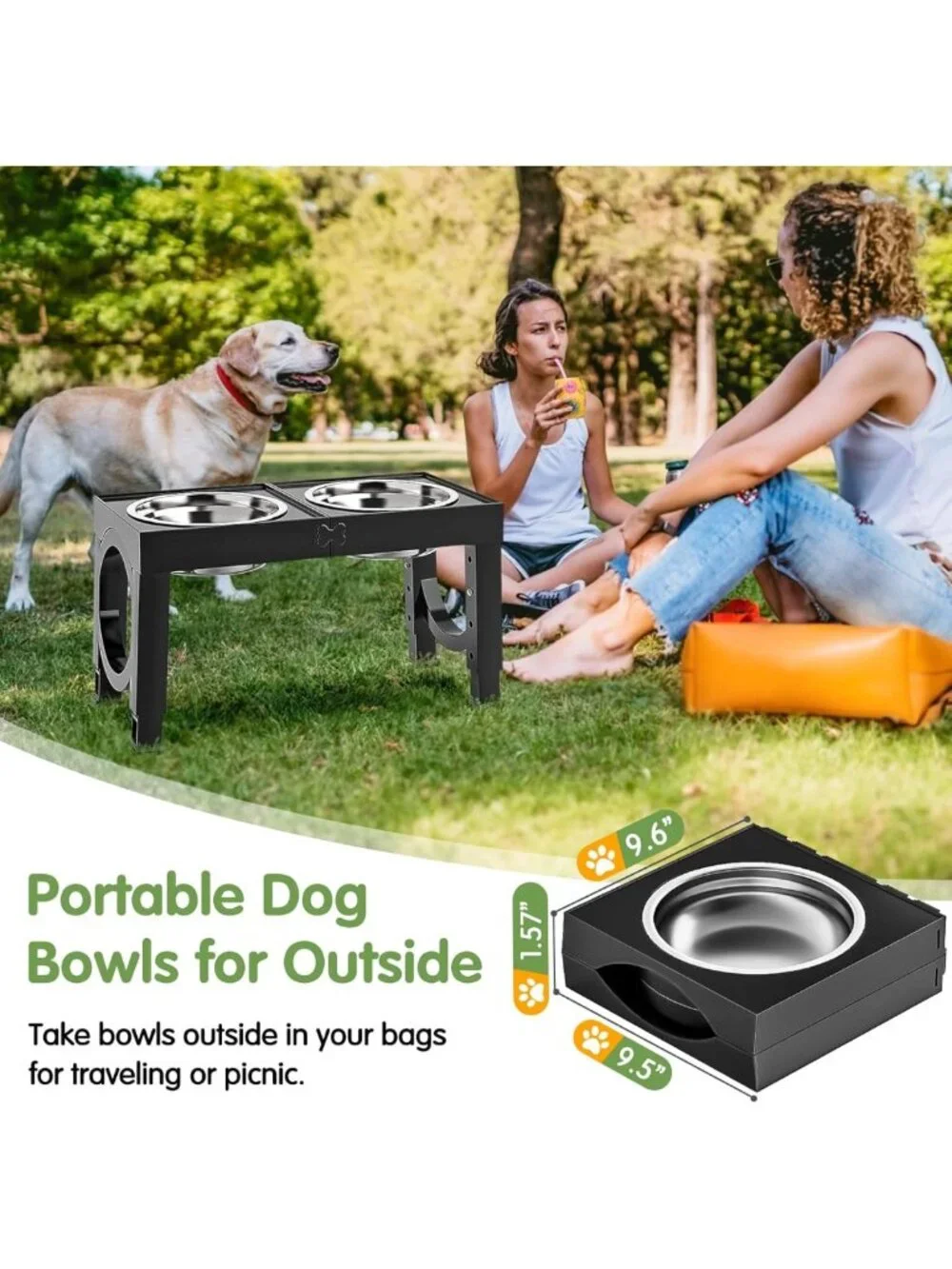 Elevated Dog Bowls for Large Breeds - Adjustable Stainless Steel Feeder Stand